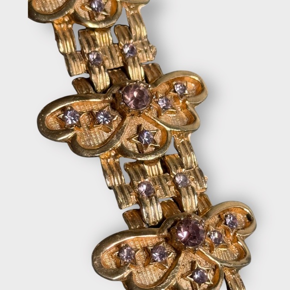 Vintage 1960s Gold Tone & Purple Star Shaped Jewel Bracelet - Picture 4 of 6